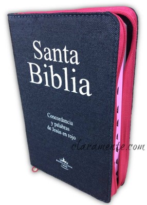 RVR60 SBU Biblia Letra Grande Con Concordancia Índice (Jeans Azul Con Ziper Canto Rosado)