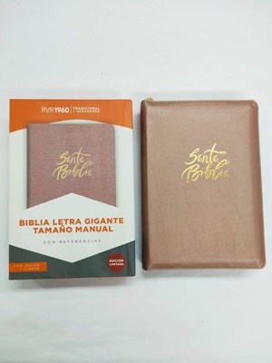 RVR60 Biblia Letra Gigante Tamaño Manual (Imitación Piel Rosa Perla,Ziper, Indice)