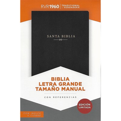 RVR60 Biblia Letra Grande Tamaño Manual (Simil Piel Negra, Indice, Ziper)
