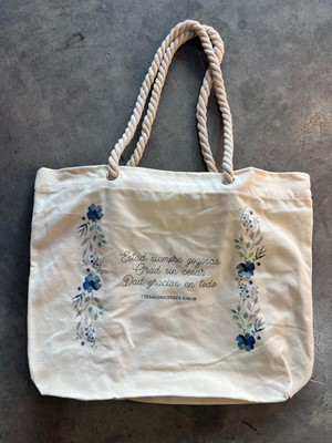 Bolso de Algodón con Agarradera Trenzada – “Estad siempre gozosas, orad sin cesar” (Tela)