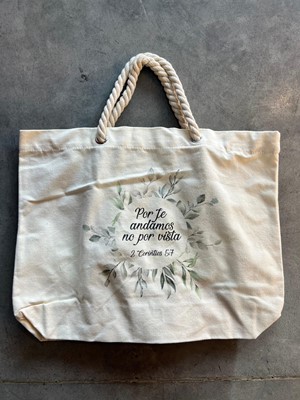 Bolso de Algodón con Agarradera Trenzada – “Por Fe Andamos No por Vista” (Tela)