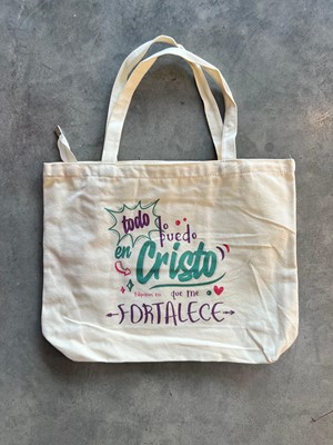 Bolso de Algodón con Cierre – “Todo lo puedo en Cristo” (Tela)