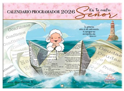 Calendario de pared - Ovejitas Amen 2026 Rosada (Rústica)