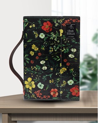 RVR 1960 Biblia Exquisita Flores sobre Negro (Imitación piel, flores sobre negro, con broche)