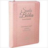RVR60 SBU Biblia Tamaño Manual Letra Grande con Indice y Zipper (Vinil Tapa rosa y canto plateado)