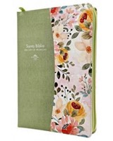 RVR 1960 Biblia Manual Letra Grande (Piel especial con índice, zíper, floral verdecaña)