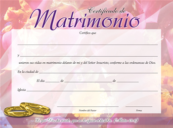 Certificados Shekinah de Matrimonios